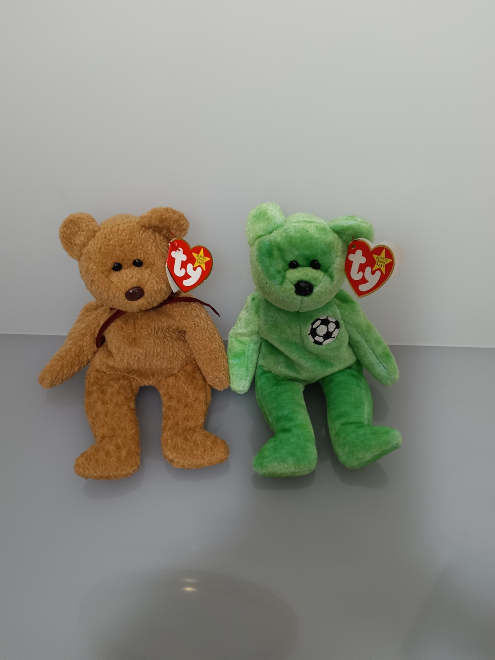 Two Ty Beanie Babies Teddy Bears Plushies. Curly Bear Plush & Kicks Bear Plush.